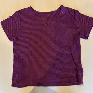 Purple V-Neck Ribbed Women's Top